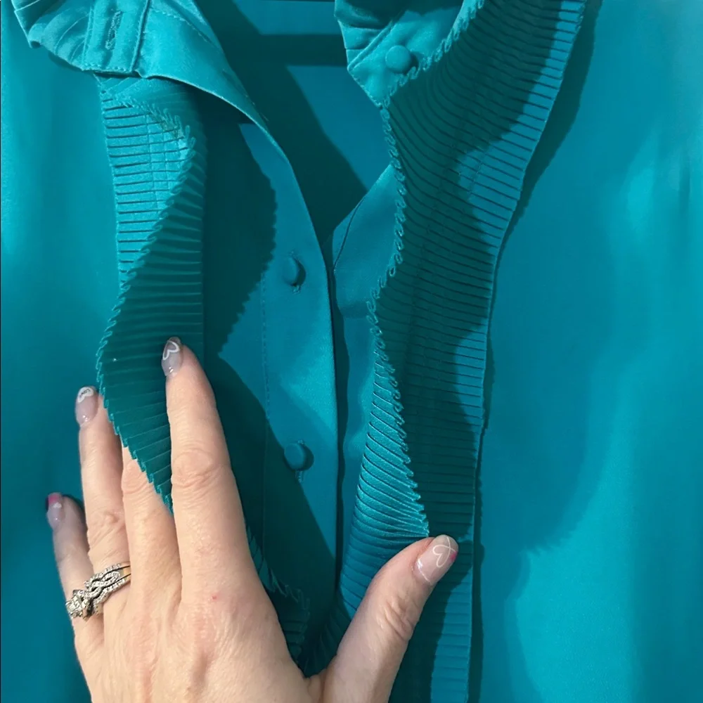 J. Crew Turquoise Ruffle Blouse - Picture 3 of 6